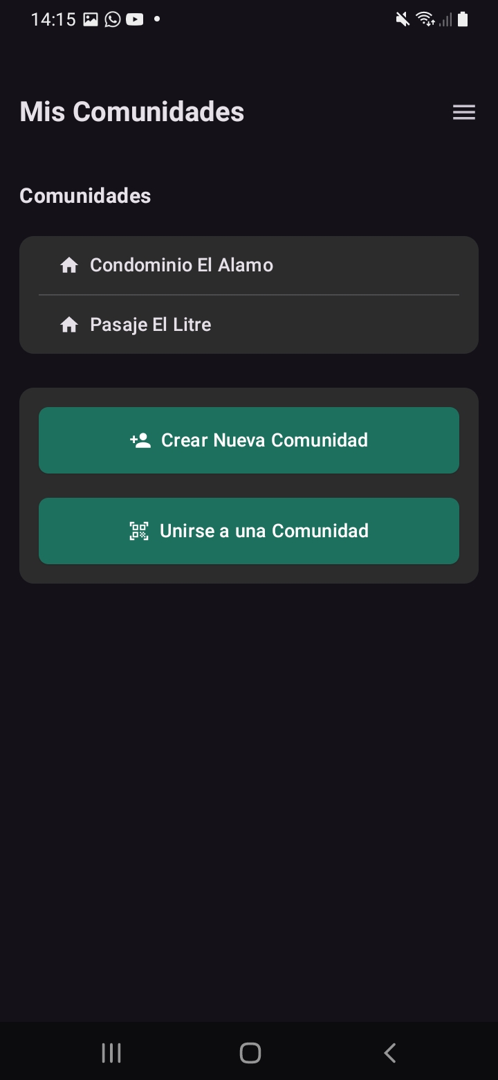 Pantalla Mis Comunidades de Tu Comunidad Segura
